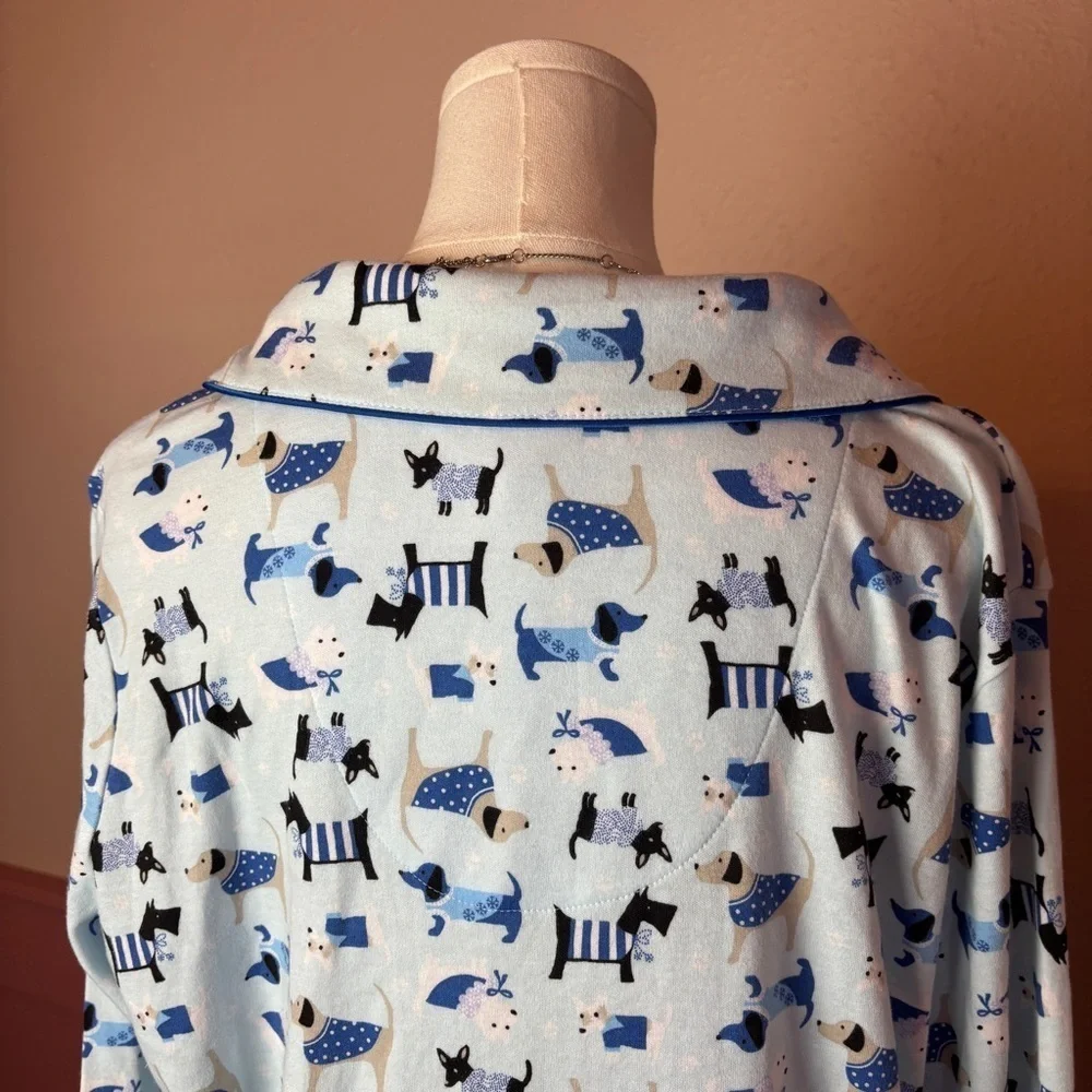 Cozy Soft Lounge Dog in Sweaters Blue Women's Pajama Top Large karen neuburger